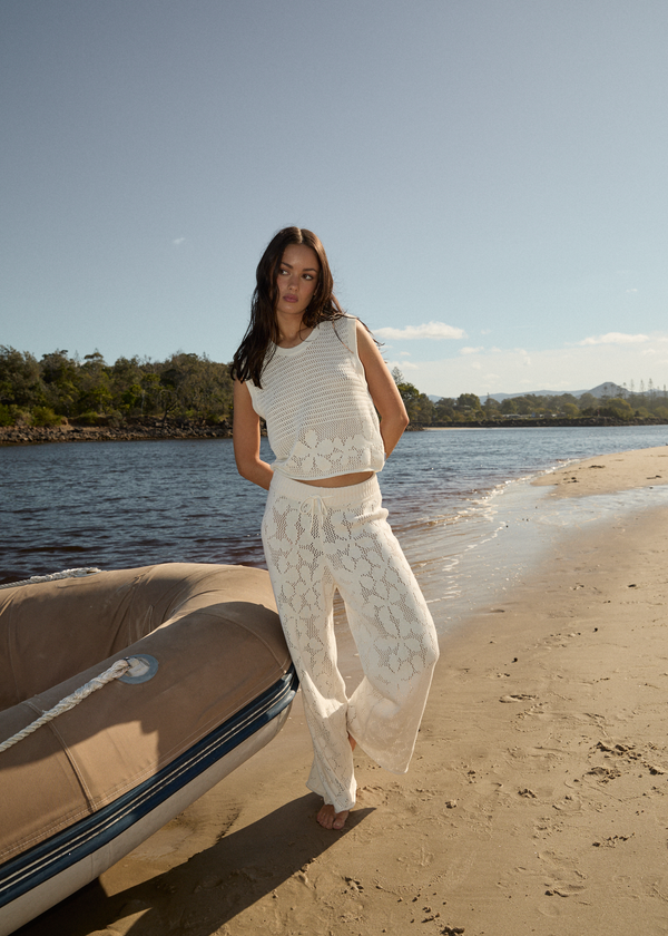 Afends Saint - Knit Pant White