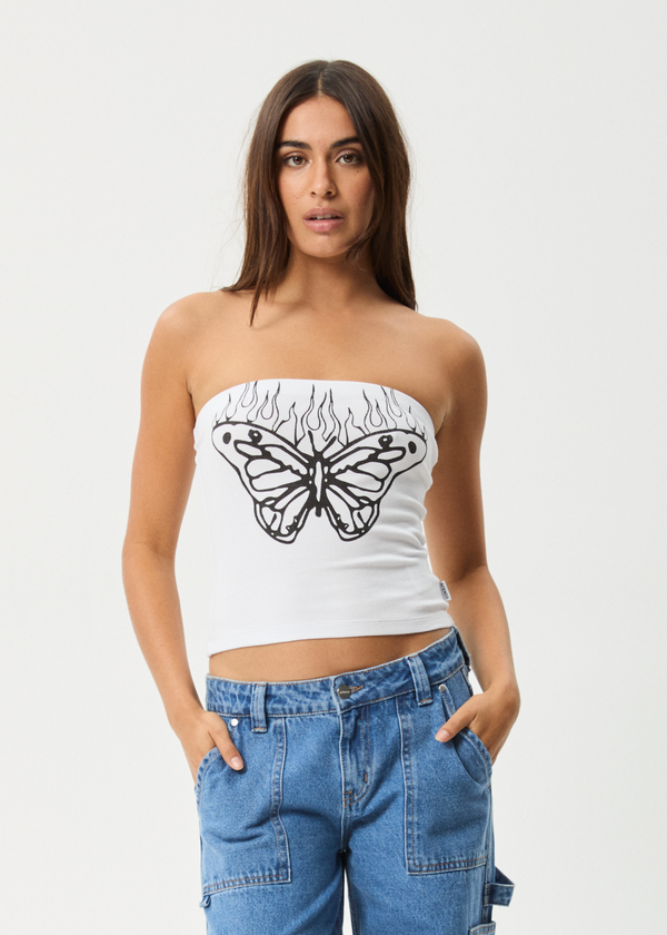 afends Set Fire - Rib Tube Top White