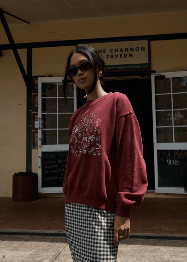 Afends Shapes - Crew Neck Jumper Washed Burgundy