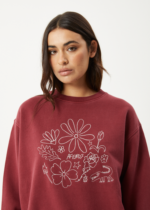 Afends Shapes - Crew Neck Jumper Washed Burgundy