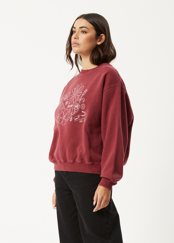 Afends Shapes - Crew Neck Jumper Washed Burgundy