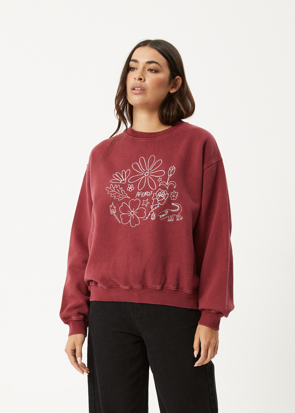 afends Shapes - Crew Neck Jumper Washed Burgundy