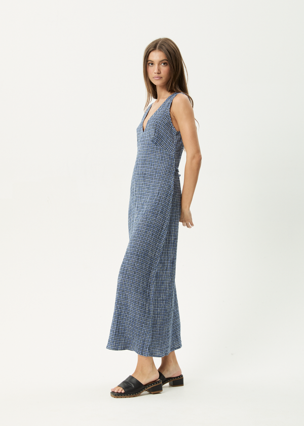 Afends Shipwreck - Seersucker Maxi Dress Marlin