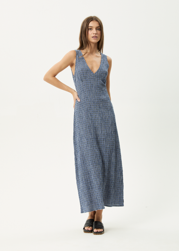 afends Shipwreck - Seersucker Maxi Dress Marlin