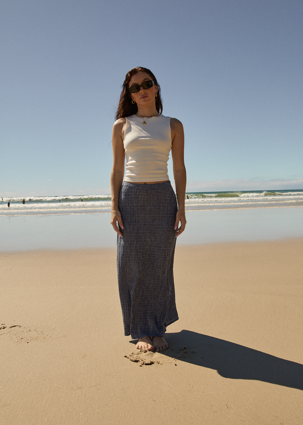 Afends Shipwreck - Seersucker Maxi Skirt Marlin