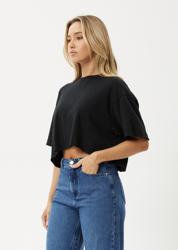 Afends Slay Cropped - Oversized Tee Black