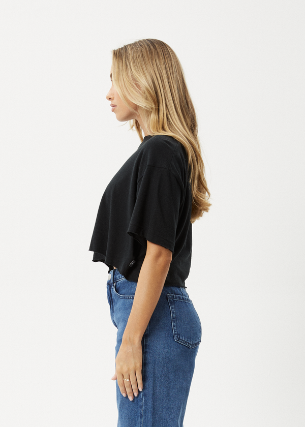 Afends Slay Cropped - Oversized Tee Black