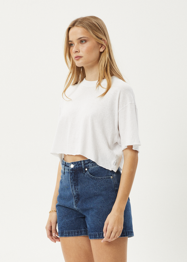 Afends Slay Cropped - Oversized Tee White