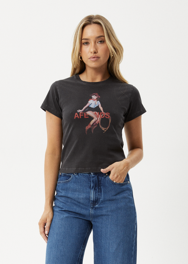 afends Sweet West - Baby Tee Stone Black
