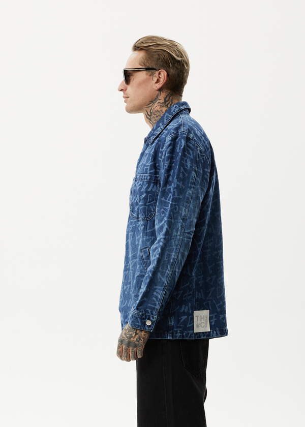 Afends Tagged - Unisex Denim Jacket Graffiti Blue