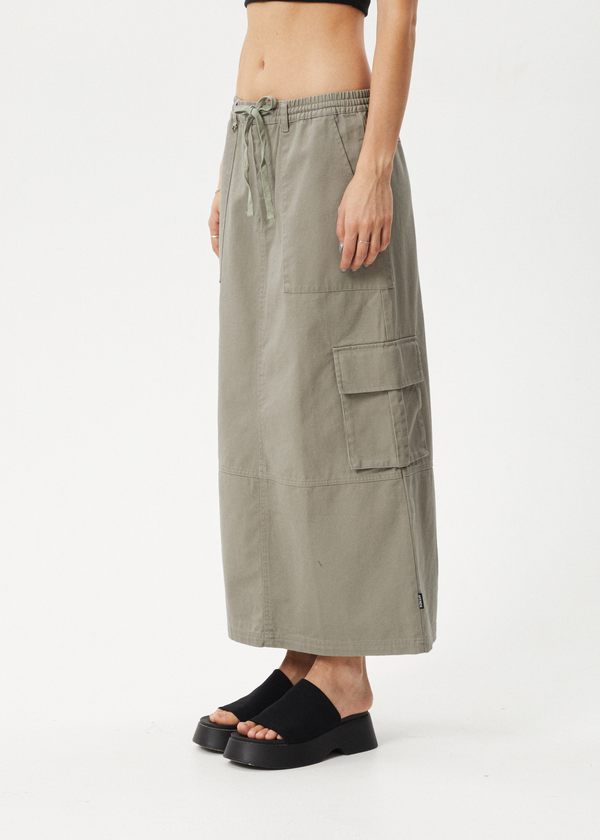 Afends Tasman - Cargo Maxi Skirt Grey Olive