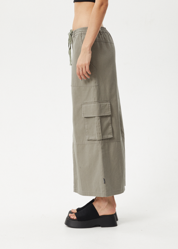 Afends Tasman - Cargo Maxi Skirt Grey Olive