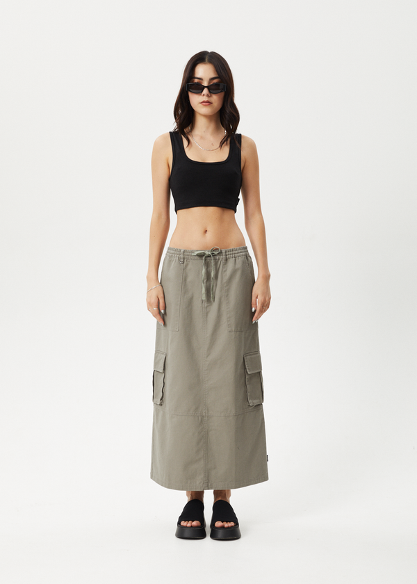 afends Tasman - Cargo Maxi Skirt Grey Olive