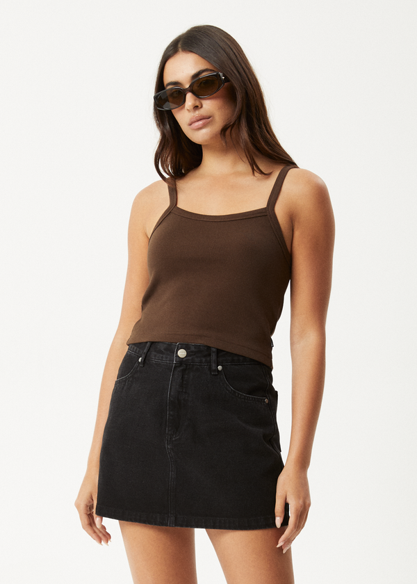 afends Taylor - Rib Singlet Coffee