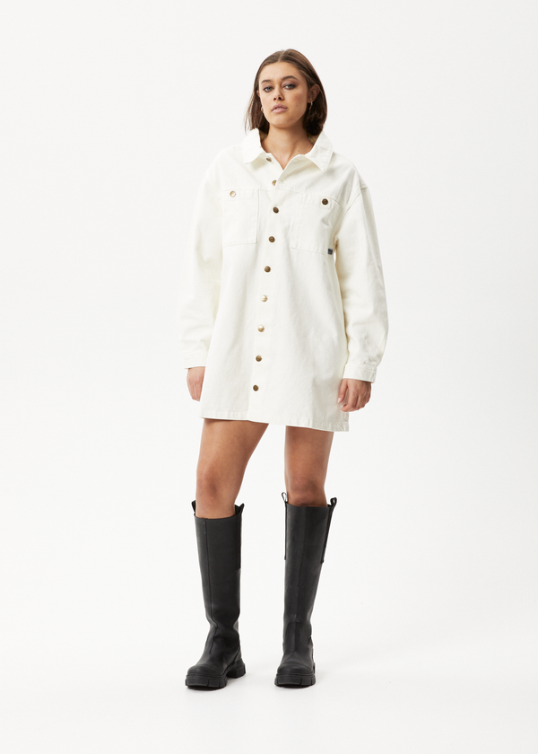 afends Tori - Denim Dress Off White