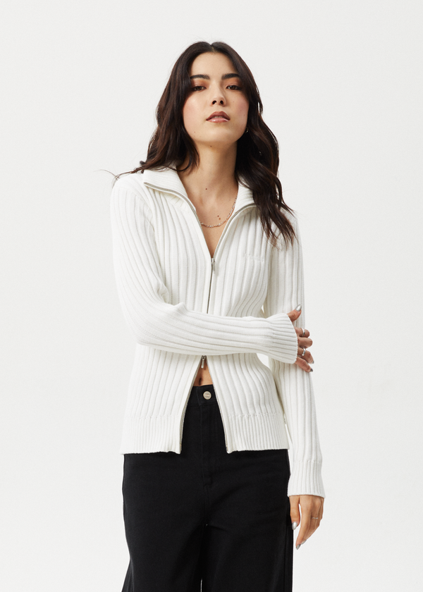 Afends Vision - Knit Zip Through Cardigan White
