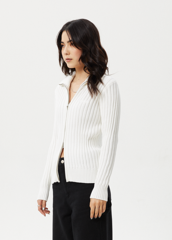 Afends Vision - Knit Zip Through Cardigan White