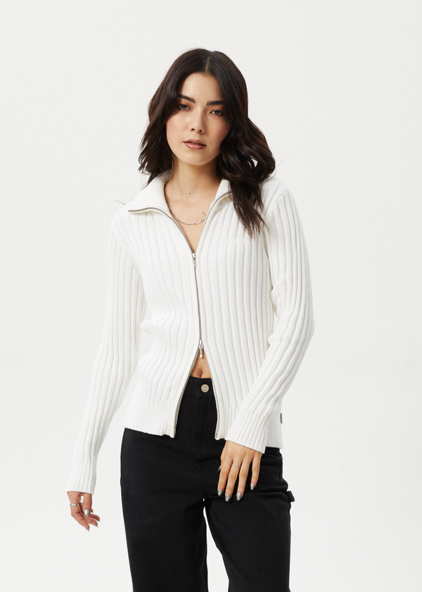 afends Vision - Knit Zip Through Cardigan White