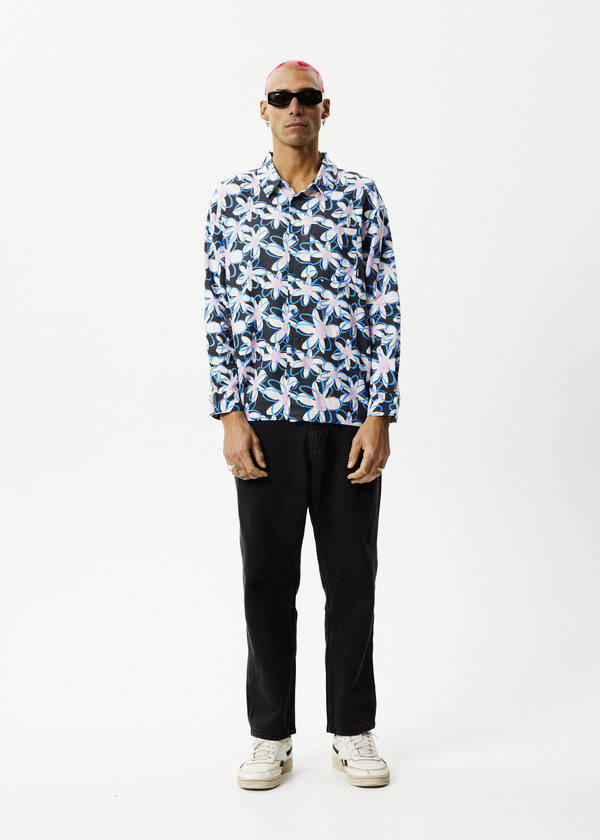 Afends Waterfall - Long Sleeve Shirt Stone Black