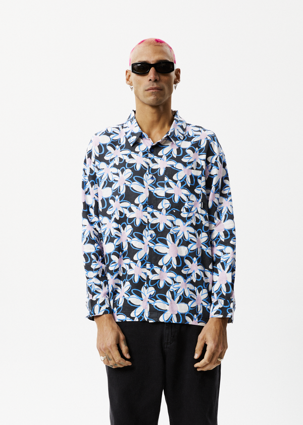afends Waterfall - Long Sleeve Shirt Stone Black
