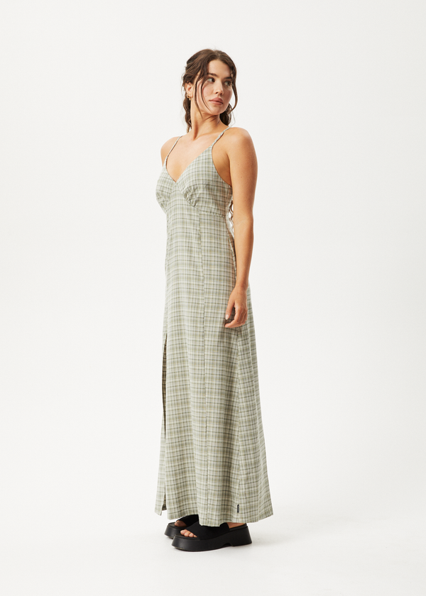 Afends Willow Check - Maxi Dress Military Check