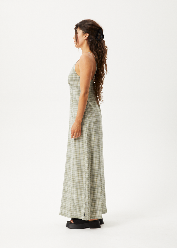 Afends Willow Check - Maxi Dress Military Check