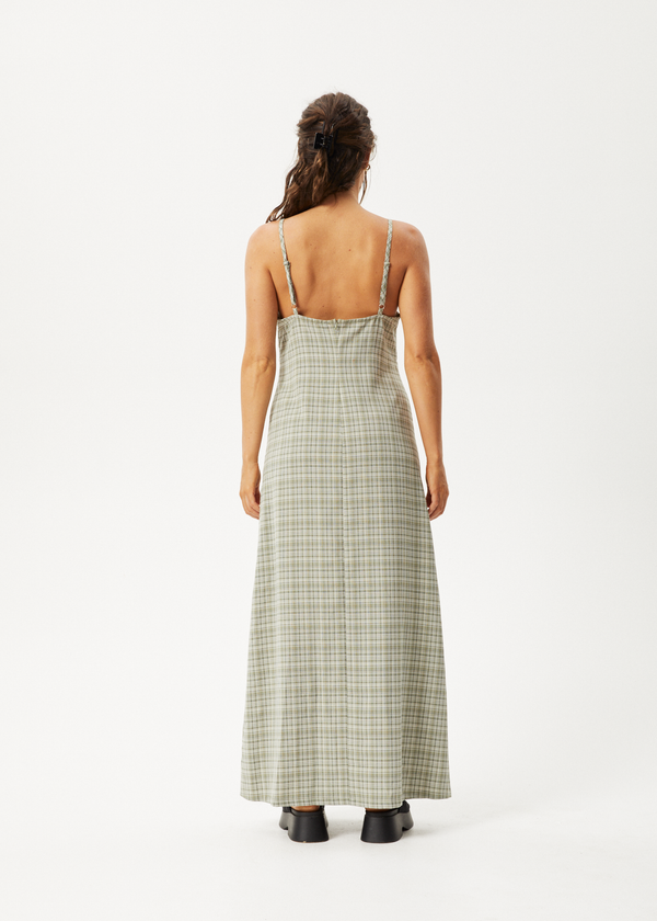 Afends Willow Check - Maxi Dress Military Check