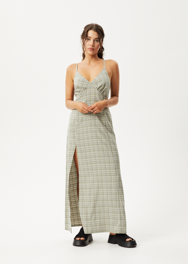 afends Willow Check - Maxi Dress Military Check
