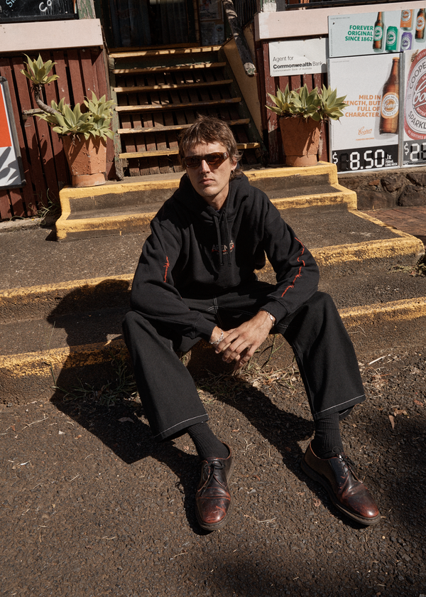 Afends Wired - Boxy Hoodie Black