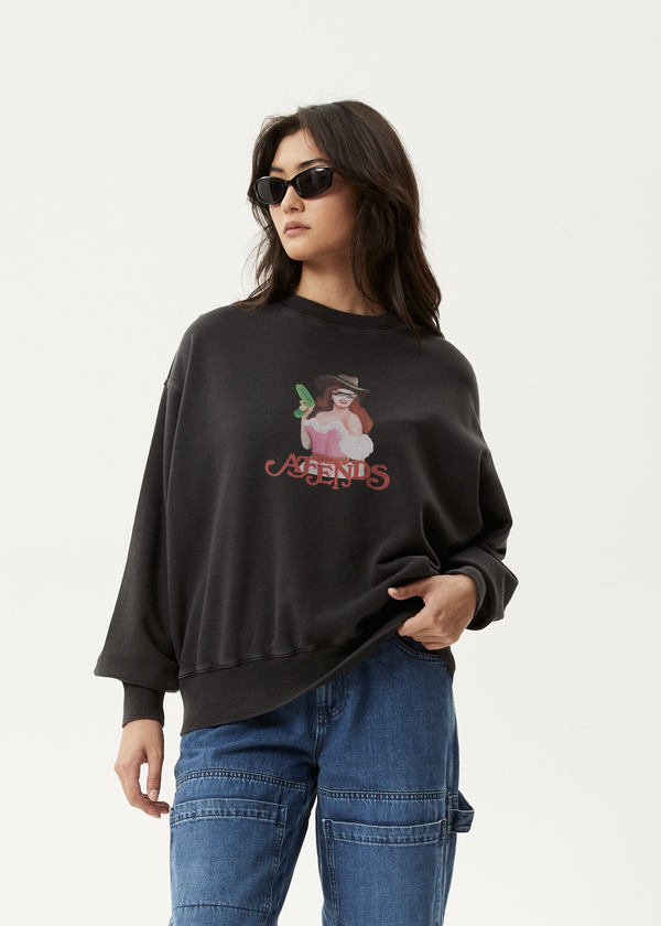 afends Worlds Above - Crew Neck Jumper Charcoal