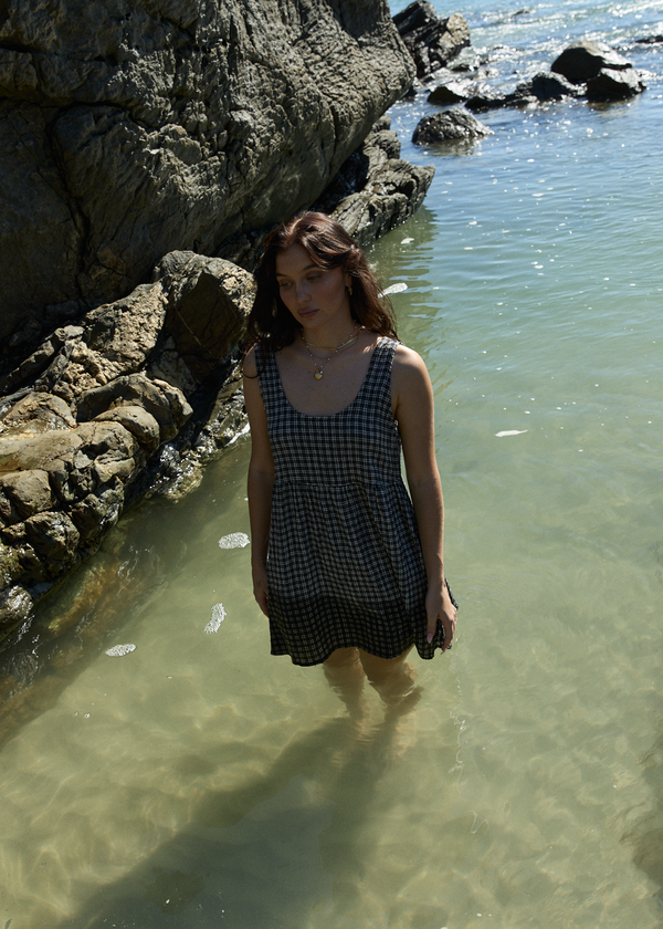 Afends Asta Jesse - Seersucker Mini Dress Steel Check