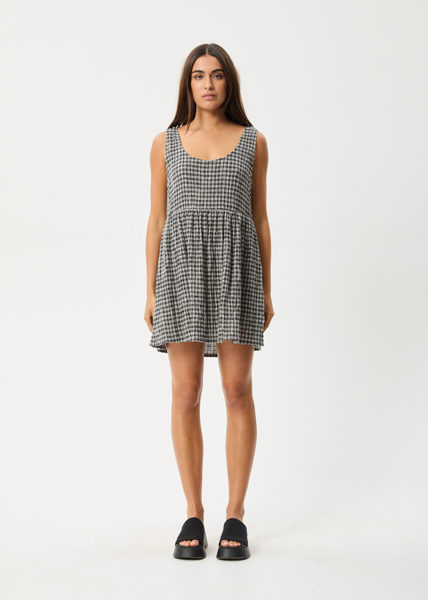 afends Asta Jesse - Seersucker Mini Dress Steel Check