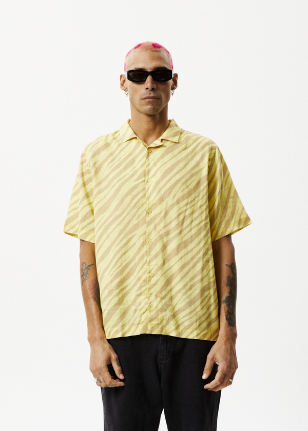 afends Atmosphere - Cuban Short Sleeve Shirt Butter Stripe