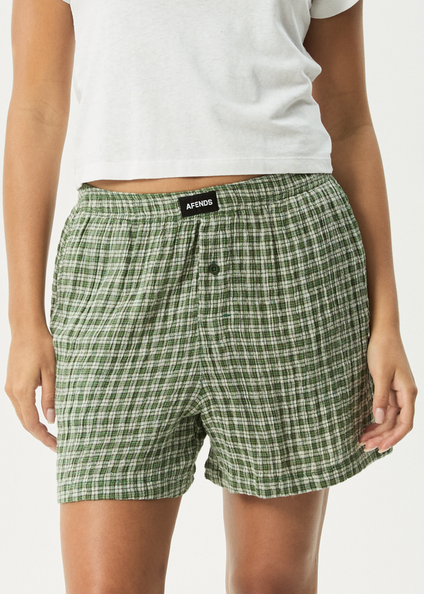 Afends Base - Seersucker Boxer Short Deep Green Check