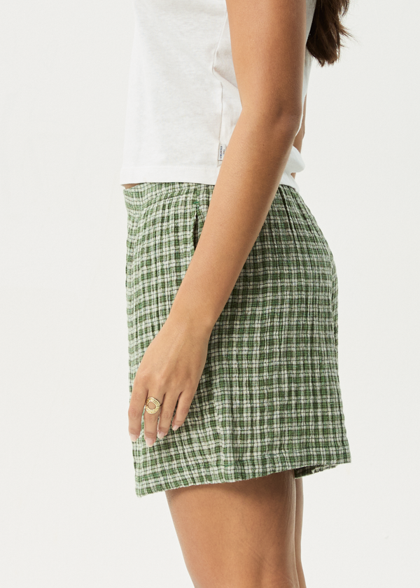 Afends Base - Seersucker Boxer Short Deep Green Check