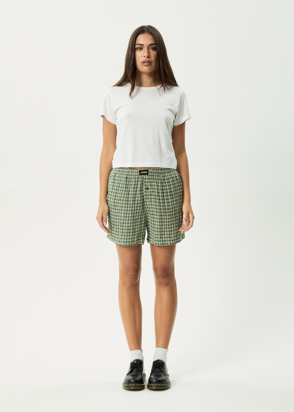afends Base - Seersucker Boxer Short Deep Green Check