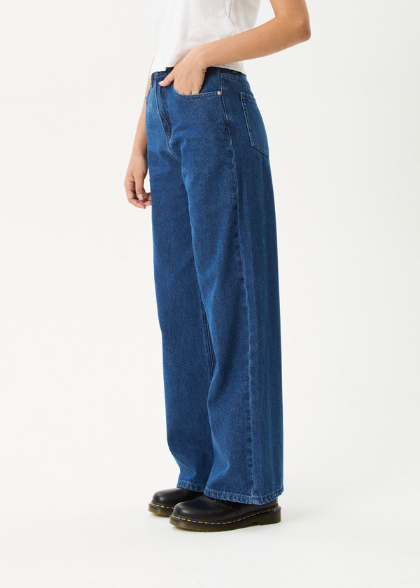 Afends Bella - Denim Wide Leg Baggy Jean Authentic Blue