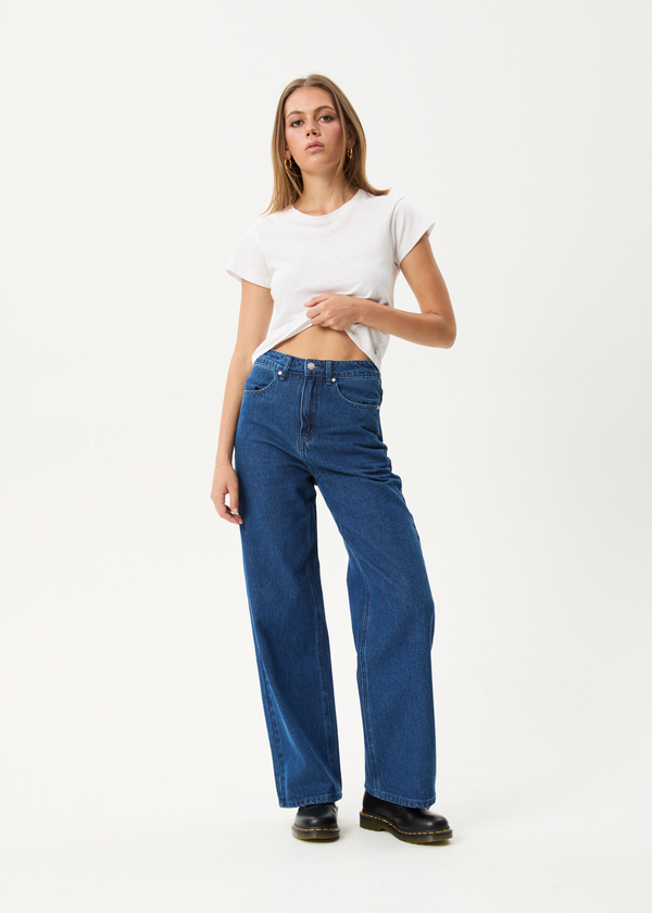 afends Bella - Denim Wide Leg Baggy Jean Authentic Blue