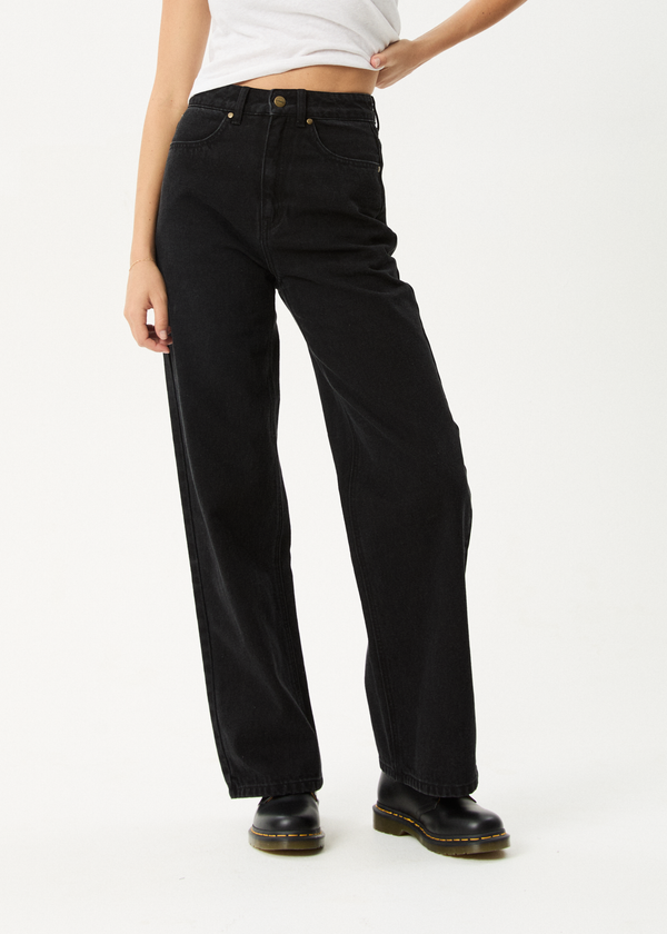 Afends Bella - Denim Wide Leg Baggy Jean Washed Black