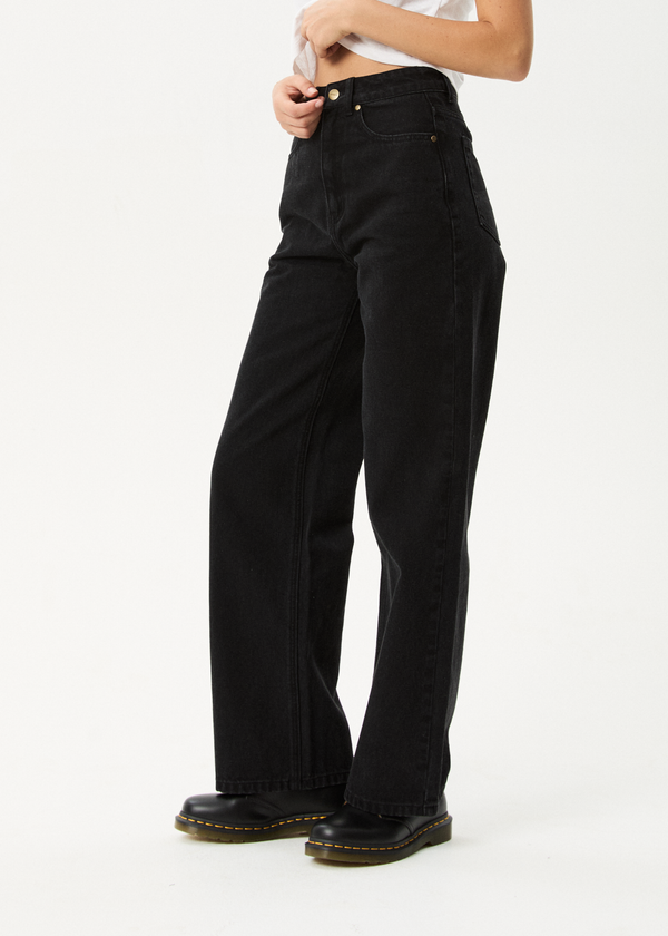 Afends Bella - Denim Wide Leg Baggy Jean Washed Black