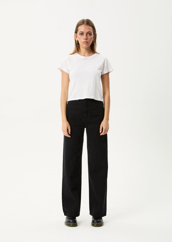 afends Bella - Denim Wide Leg Baggy Jean Washed Black