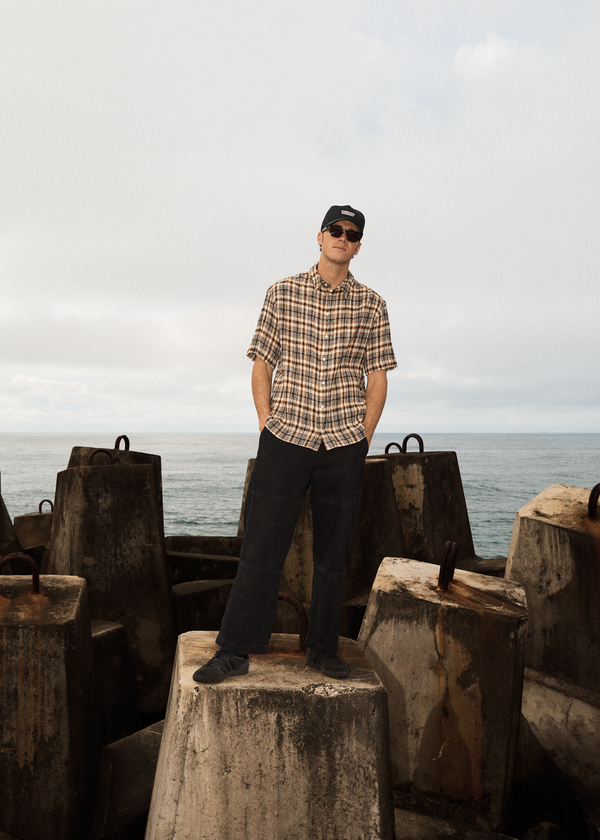 Afends Check Out - Seersucker Short Sleeve Shirt Moonbeam Check