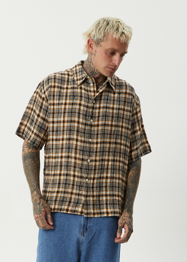 Afends Check Out - Seersucker Short Sleeve Shirt Moonbeam Check