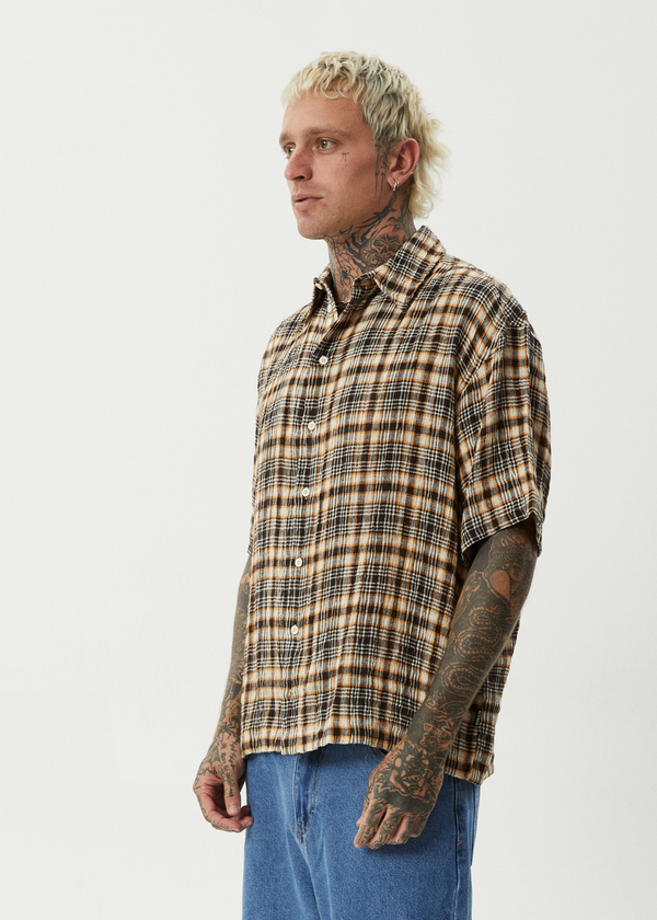 Afends Check Out - Seersucker Short Sleeve Shirt Moonbeam Check