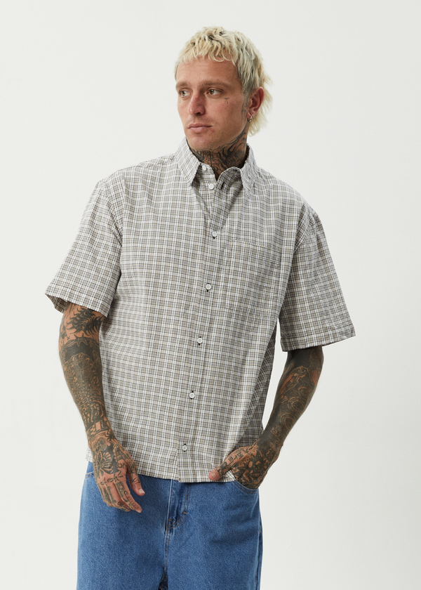 Afends Drew - Seersucker Short Sleeve Shirt Taupe Check