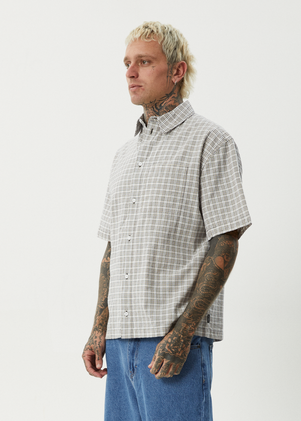 Afends Drew - Seersucker Short Sleeve Shirt Taupe Check