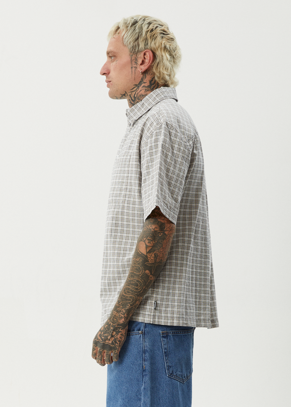 Afends Drew - Seersucker Short Sleeve Shirt Taupe Check