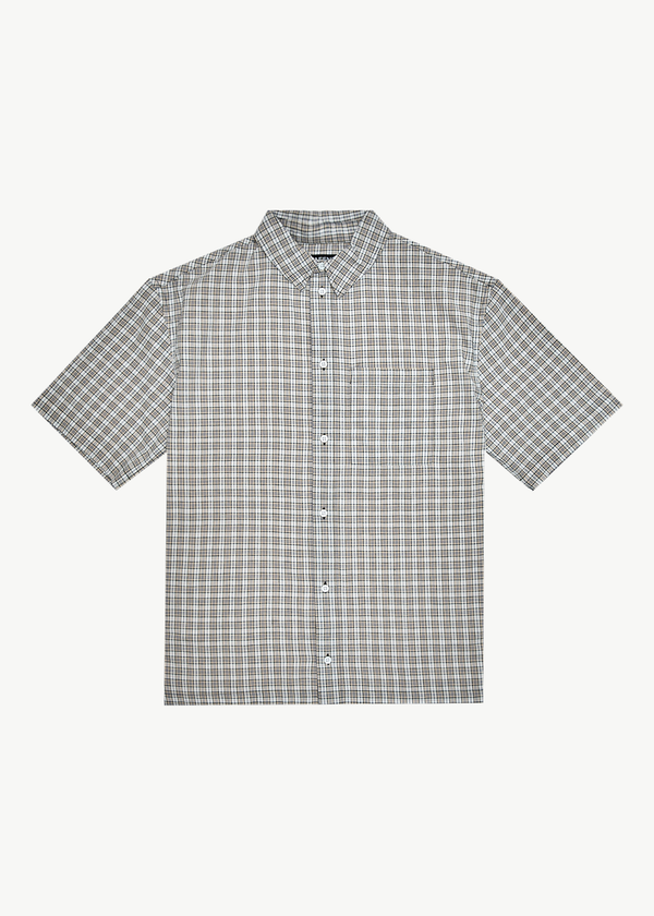 afends Drew - Seersucker Short Sleeve Shirt Taupe Check