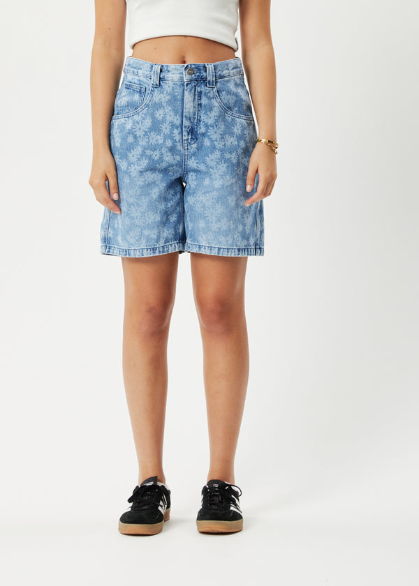 Afends Fink Emilie - Denim Workwear Short Worn Blue Daisy