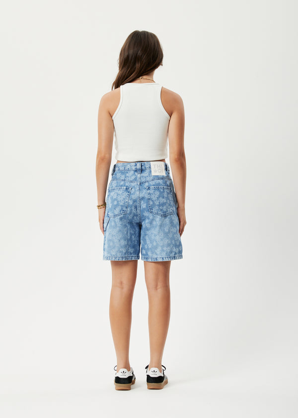 Afends Fink Emilie - Denim Workwear Short Worn Blue Daisy